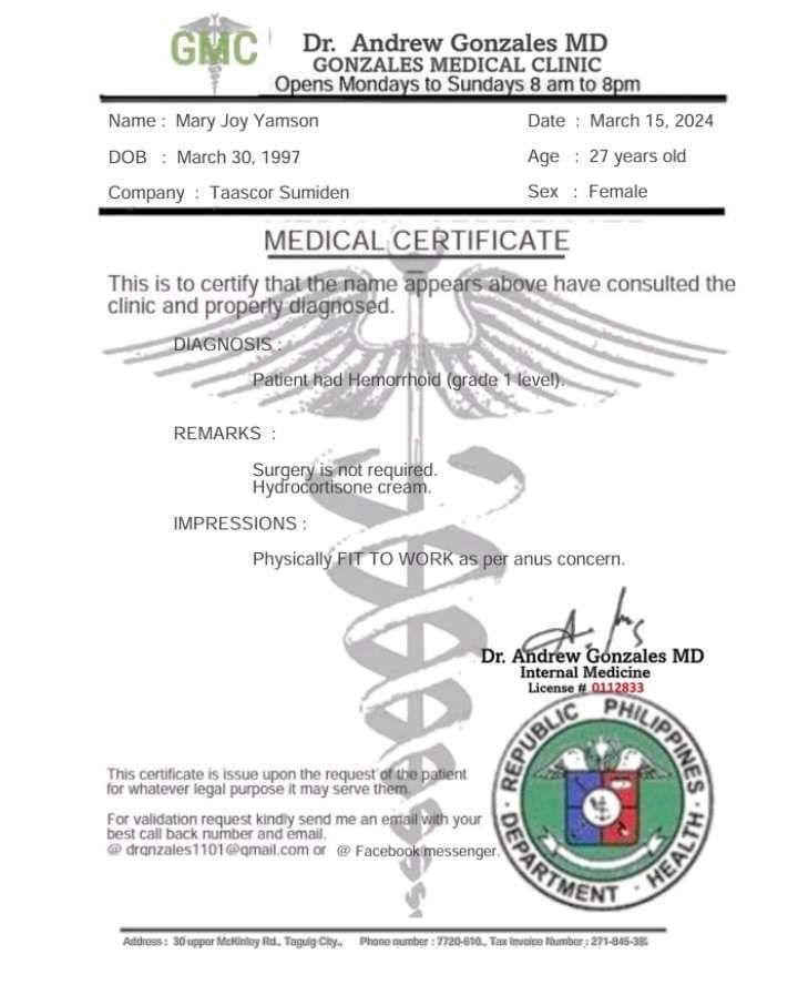 Medical Certificate