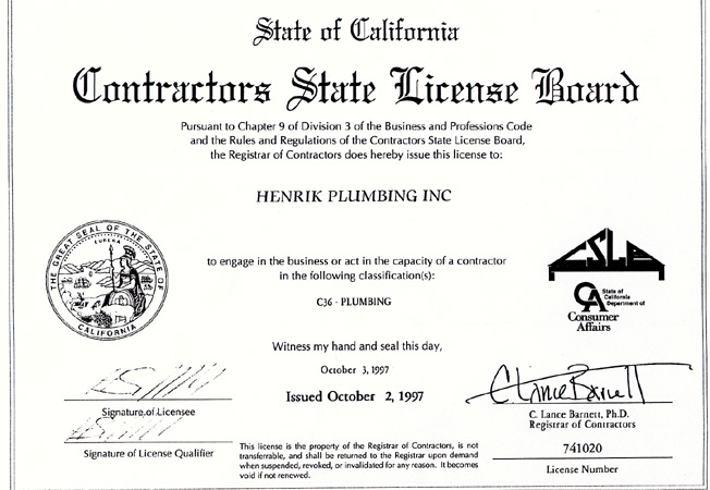 Plumbing License