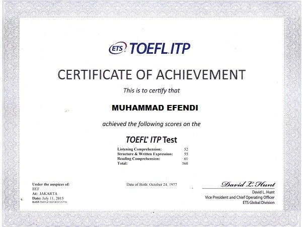 TOEFL Certificate